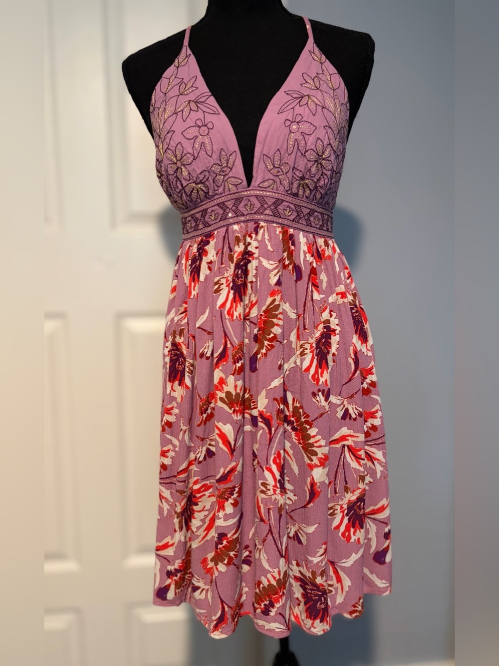 Xhilaration Lavender One-Shoulder Floral Sundress with Red & base Accents